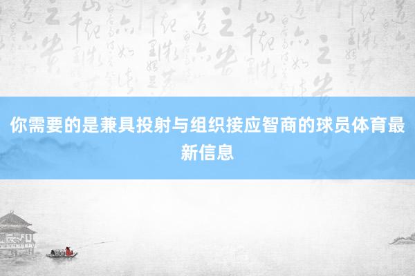 你需要的是兼具投射与组织接应智商的球员体育最新信息